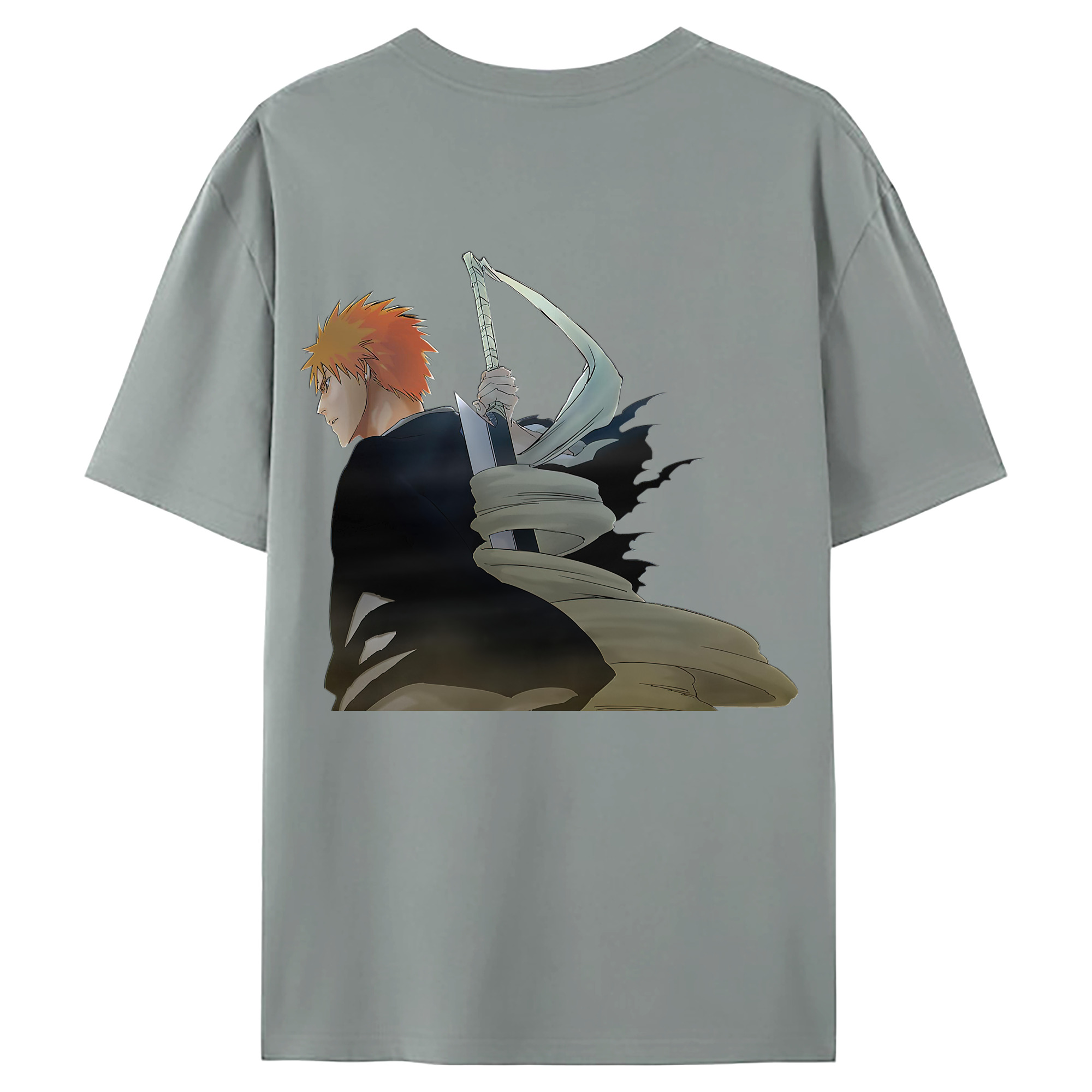 （画像用） ブリーチ 黒崎一護（くろさき いちご）BLEACH Kurosaki Ichigo 綿100％ メンズ半袖Tシャツ（バックプリント） 通気性